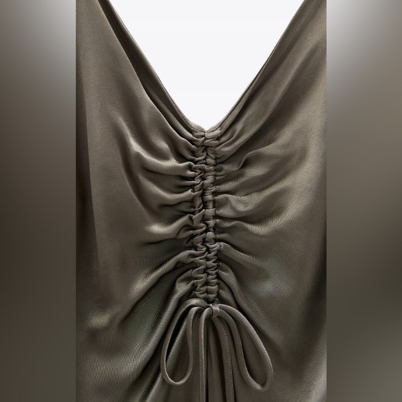 Zara Ruched Slip Dress Midi Satin Feel Size XS Grey Cocktail Party - Picture 8 of 10